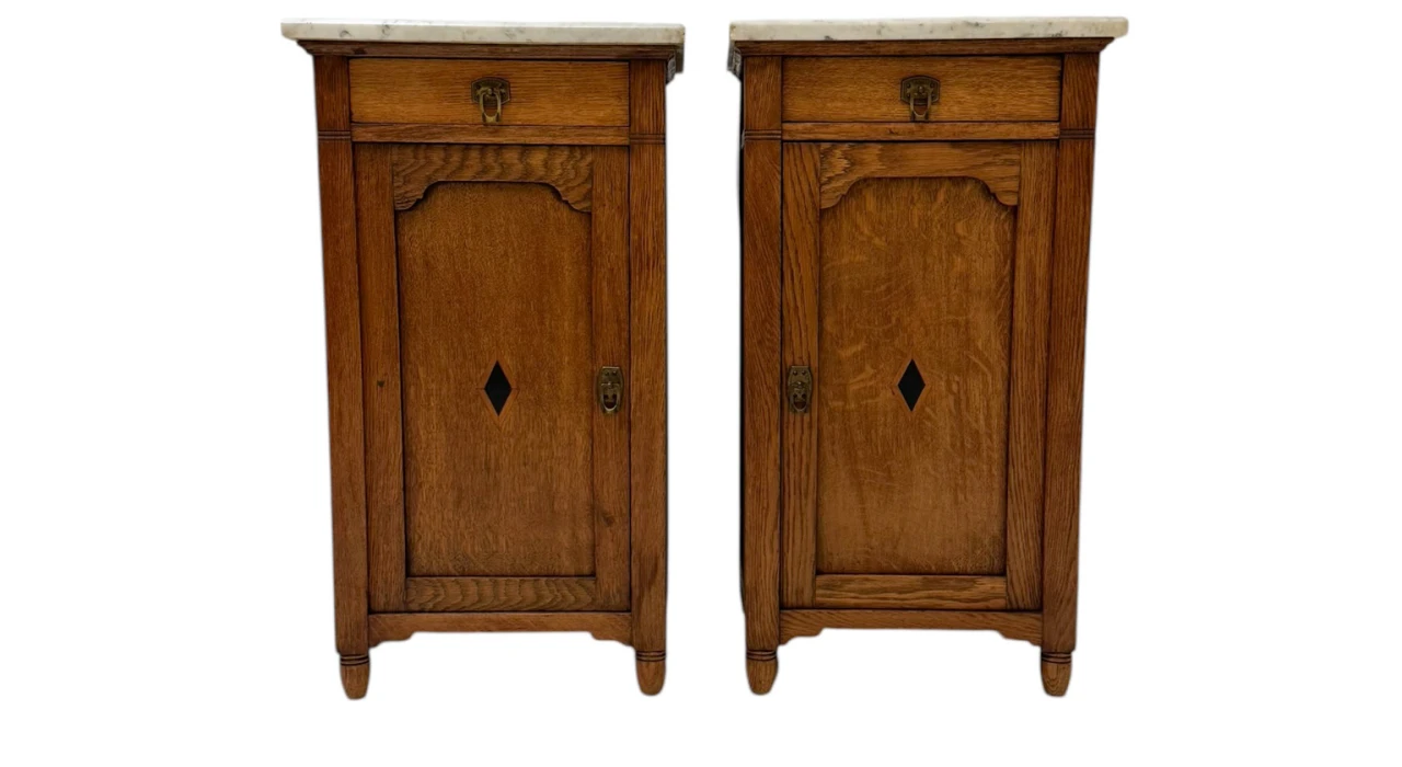Two Arts & Crafts Art Nouveau Oak Nightstands or Bedside Tables, 1900s